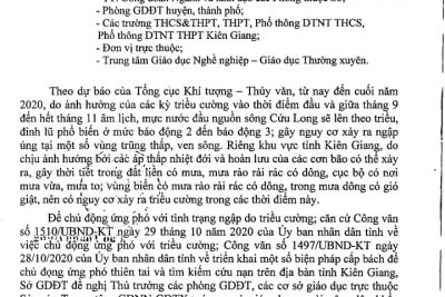 Công văn số 2499/SGDĐT – VP  ngày 3/11/2020 V/v chủ động ứng phó triều cường