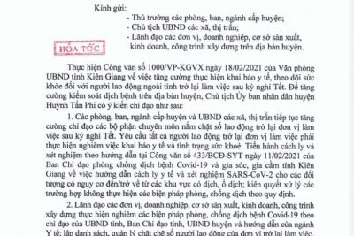 Vv tăng cường thực hiện khai báo y tế, theo dõi sức khỏe đối với người lao động ngoài tỉnh trở lại làm việc sau kỳ nghỉ Tết