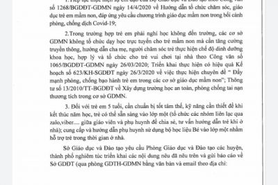 V/v hướng dẫn bổ sung nội dung chỉ đạo đối với GDMN trong bối cảnh phòng, chống dịch Covid-19