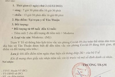 ??THÔNG BÁO: V/v tiêm vắcxin phòng Covid-19 cho đối tượng từ 5 đến 12 tuổi trên địa bàn xã Tân Thuận